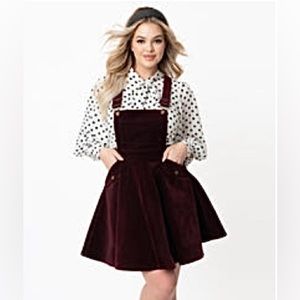 Unique Vintage Brionne Corduroy Jumper Overalls Skirt Dress Pinafore